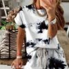 Women's Loungewear Sets Tie Dye Sport Casual Comfort Home Street Daily Cotton Breathable Crew Neck Short Sleeve T Shirt Tee Shorts Pocket Summer Spring White Yellow