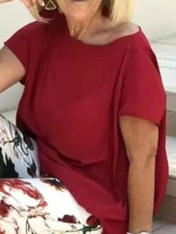 Women's Loungewear Sets 2 Pieces Pure Color Fashion Casual Comfort Street Date Airport Polyester Breathable Crew Neck Short Sleeve Pant Summer Spring Red -Deals The Sexy Bra Store nfvtmg1681810166303