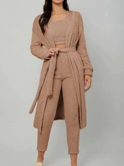 Women's Pajamas Sets Pure Color Fashion Casual Soft Home Daily Bed Polyester Breathable Crew Neck Long Sleeve Robe Top Pant Fall Winter Black White