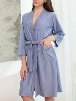 Women's Pajamas Bathrobe Pure Color Simple Casual Comfort Home Daily Bed Polyester Breathable V Wire Long Sleeve Pocket Belt Included Fall Winter -Deals The Sexy Bra Store ngmqhy1694072383448