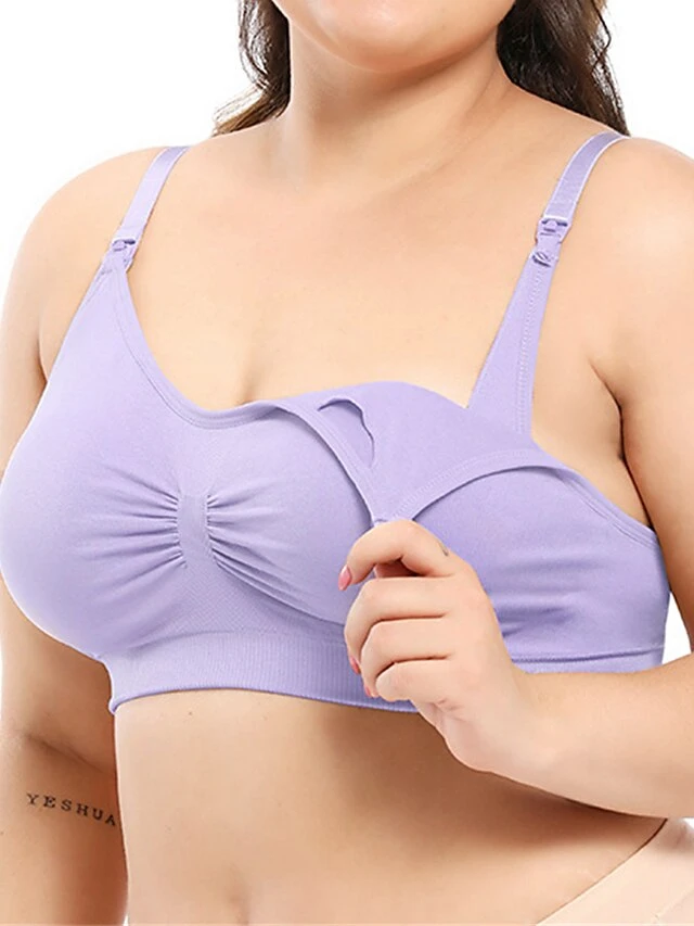 Women's Plus Size Nursing Bra Solid Home Bed Nylon Breathable Straps Sleeveless Backless Summer Spring Bean Paste Purple Black 9 Women's Plus Size Nursing Bra Solid Home Bed Nylon Breathable Straps Sleeveless Backless Summer Spring Bean Paste Purple Black - Image 9