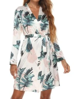 Women's Pajamas Robes Gown Bathrobes Nighty 1 PCS Star Flower Fashion Retro Comfort Home Wedding Party Spa Satin V Wire Long Sleeve Print Belt Included Spring Summer Black Blue -Deals The Sexy Bra Store njnicw1643189536117