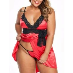 Women's Plus Size Sexy Bodies Chemises & Negligees Pure Color Lovers Hot Home Bed Valentine's Day Satin Breathable Straps Sleeveless Backless Summer Spring Black Red -Deals The Sexy Bra Store nkqepx1692602368587