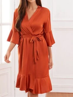 Women's Pajamas Robe Bathrobe Silk Robe Pure Color Fashion Comfort Wedding Party Satin Breathable V Wire Half Sleeve Summer Fall Light Pink Light Blue -Deals The Sexy Bra Store nkrmob1692779765374