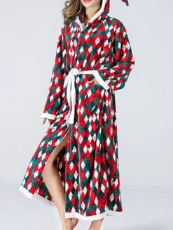 Women's Christmas Robes Gown Bathrobes Pjs Grid / Plaid Comfort Home Xmas Cotton Hoodie Long Sleeve Pocket Hoodie Winter Fall Red / Flannel -Deals The Sexy Bra Store nlmuyb1662541439028