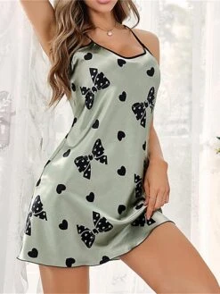 Women's Pajamas Nightgown Nightshirt Dress Dot Fashion Casual Soft Home Daily Bed Satin Breathable Straps Sleeveless Backless Summer Spring Green