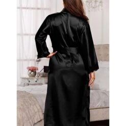 Women's Pajamas Robes Gown Bathrobes Nighty 1 PCS Pure Color Simple Casual Comfort Party Home Wedding Party Satin Gift Deep V Long Sleeve Lace Up Cut Out Belt Included Spring Summer Black Fuchsia -Deals The Sexy Bra Store nmjdnq1581676194818