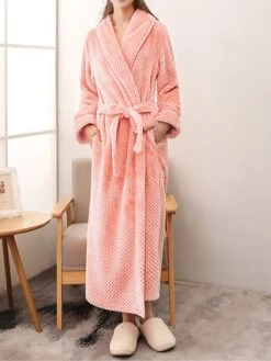 Women's Pajamas Robe Bathrobe Pure Color Plush Casual Comfort Home Daily Bed Polyester Warm V Wire Long Sleeve Fall Winter White Pink -Deals The Sexy Bra Store nnlwlc1695290554528