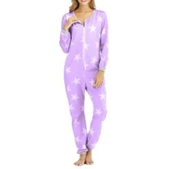 Women's Jumpsuit Sets Star Warm Fashion Casual Home Daily Bed Polyester Breathable Crew Neck Long Sleeve Fall Winter Pink Blue -Deals The Sexy Bra Store nobkmm1692348361687