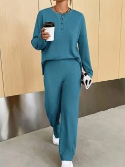 Women's Loungewear Sets Pure Color Fashion Comfort Soft Home Daily Bed Polyester Breathable Crew Neck Long Sleeve Pullover Pant Button Fall Winter Blue-Green White 16 Women's Loungewear Sets Pure Color Fashion Comfort Soft Home Daily Bed Polyester Breathable Crew Neck Long Sleeve Pullover Pant Button Fall Winter Blue-Green White -Deals The Sexy Bra Store npiqsp1693552851697