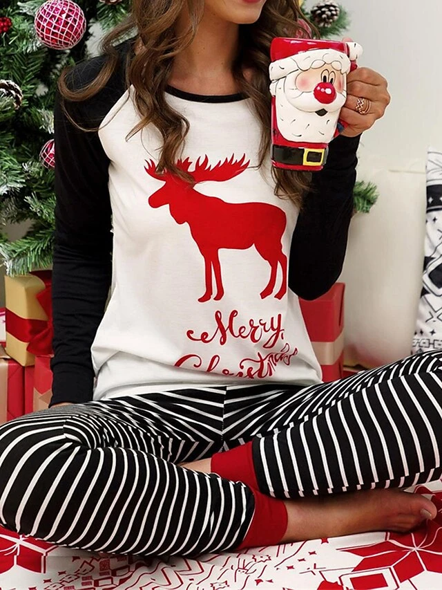 Women's Loungewear Sets Letter Elk Fashion Comfort Soft Xmas Home Christmas Daily Polyester Breathable Crew Neck Long Sleeve Pullover Pant Fall Winter Black Red 19 Women's Loungewear Sets Letter Elk Fashion Comfort Soft Xmas Home Christmas Daily Polyester Breathable Crew Neck Long Sleeve Pullover Pant Fall Winter Black Red - Image 19