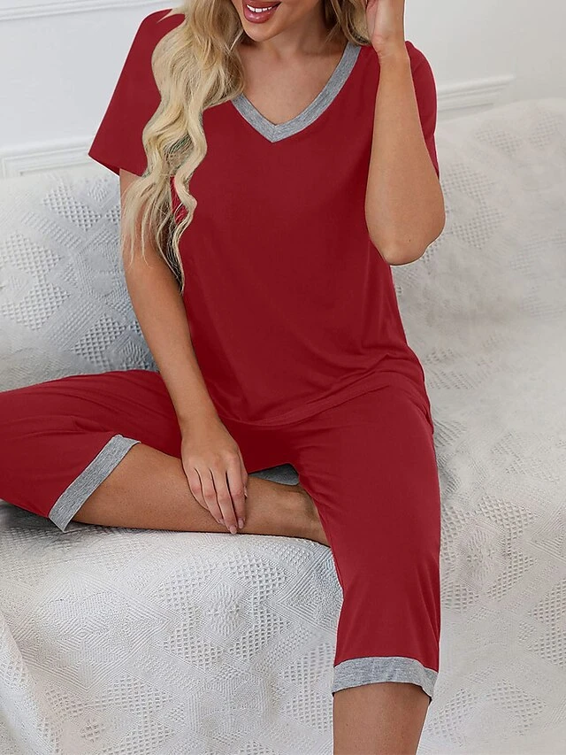 Women's Pajamas Pajama Top And Pant Sets Pure Color Casual Comfort Soft Home Daily Bed Cotton Blend Breathable V Wire Short Sleeve T Shirt Tee Elastic Waist Summer Spring White Yellow 4 Women's Pajamas Pajama Top And Pant Sets Pure Color Casual Comfort Soft Home Daily Bed Cotton Blend Breathable V Wire Short Sleeve T Shirt Tee Elastic Waist Summer Spring White Yellow - Image 4