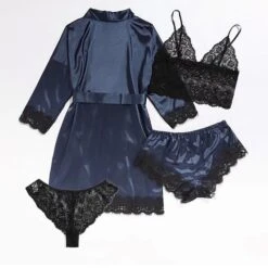 Women's Satin Silk Pajamas Sets 4 Pcs Pure Color Simple Hot Fashion Home Bed Spa Satin Breathable Gift V Wire Half Sleeve Crop Top Shorts Elastic Waist Hole Fall Spring Green Black -Deals The Sexy Bra Store nsqnrd1636527387584