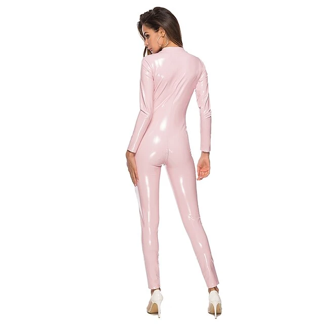 Women's Uniforms & Cheongsams Suits Bodysuits Teddies & Bodysuits Solid Colored PU Stand Collar Split Black Pink / Zipper / Zipper / Sexy 5 Women's Uniforms & Cheongsams Suits Bodysuits Teddies & Bodysuits Solid Colored PU Stand Collar Split Black Pink / Zipper / Zipper / Sexy - Image 5