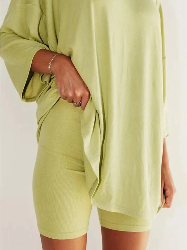 Women's Loungewear Sets 2 Pieces Pure Color Fashion Casual Comfort Street Daily Date Polyester Breathable Crew Neck Short Sleeve Shorts Summer Fall Black Red 2 Women's Loungewear Sets 2 Pieces Pure Color Fashion Casual Comfort Street Daily Date Polyester Breathable Crew Neck Short Sleeve Shorts Summer Fall Black Red - Image 2