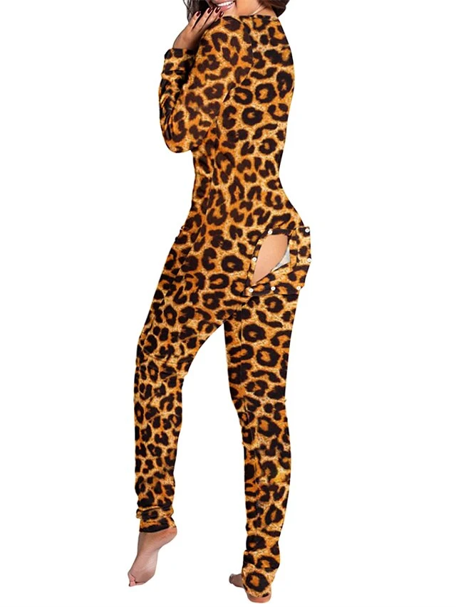Women's Onesie Pajamas Nighty One Piece Pajama Leopard Star Fashion Comfort Soft Home Daily VacationV Wire Long Sleeve Button Fall Spring Black Pink 8 Women's Onesie Pajamas Nighty One Piece Pajama Leopard Star Fashion Comfort Soft Home Daily VacationV Wire Long Sleeve Button Fall Spring Black Pink - Image 8