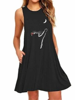 Women's Loungewear Nightshirt Dress Cat Heart Fashion Casual Street Date Airport Cotton Blend Breathable Crew Neck Sleeveless Pocket Summer Spring Black White -Deals The Sexy Bra Store nvjhjt1679965949631