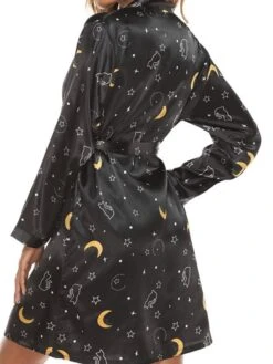 Women's Pajamas Robes Gown Bathrobes Nighty 1 PCS Star Flower Fashion Retro Comfort Home Wedding Party Spa Satin V Wire Long Sleeve Print Belt Included Spring Summer Black Blue -Deals The Sexy Bra Store nwdkhv1643189539379