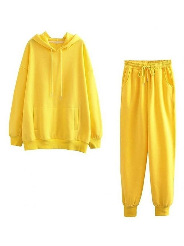 Women's Loungewear Sets Pure Color Warm Fashion Sport Street Daily Going Out Polyester Comfort Warm Hoodie Pocket Fall Winter Black White 4 Women's Loungewear Sets Pure Color Warm Fashion Sport Street Daily Going Out Polyester Comfort Warm Hoodie Pocket Fall Winter Black White - Image 4