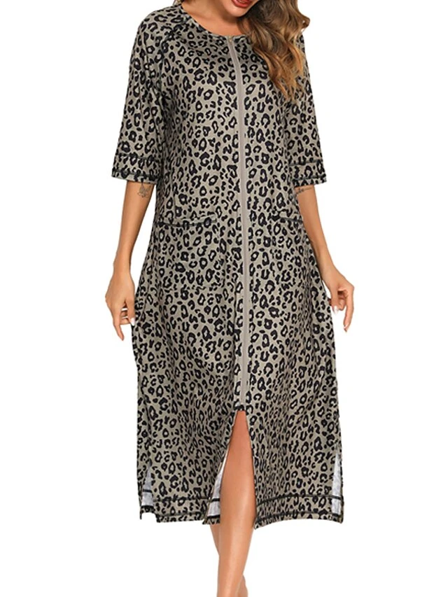 Women's Pajamas Robes Gown Bathrobes Pjs Leopard Flower Simple Comfort Home Daily Cotton Crew Neck Half Sleeve Pocket Winter Fall Blue Pink 3 Women's Pajamas Robes Gown Bathrobes Pjs Leopard Flower Simple Comfort Home Daily Cotton Crew Neck Half Sleeve Pocket Winter Fall Blue Pink - Image 3