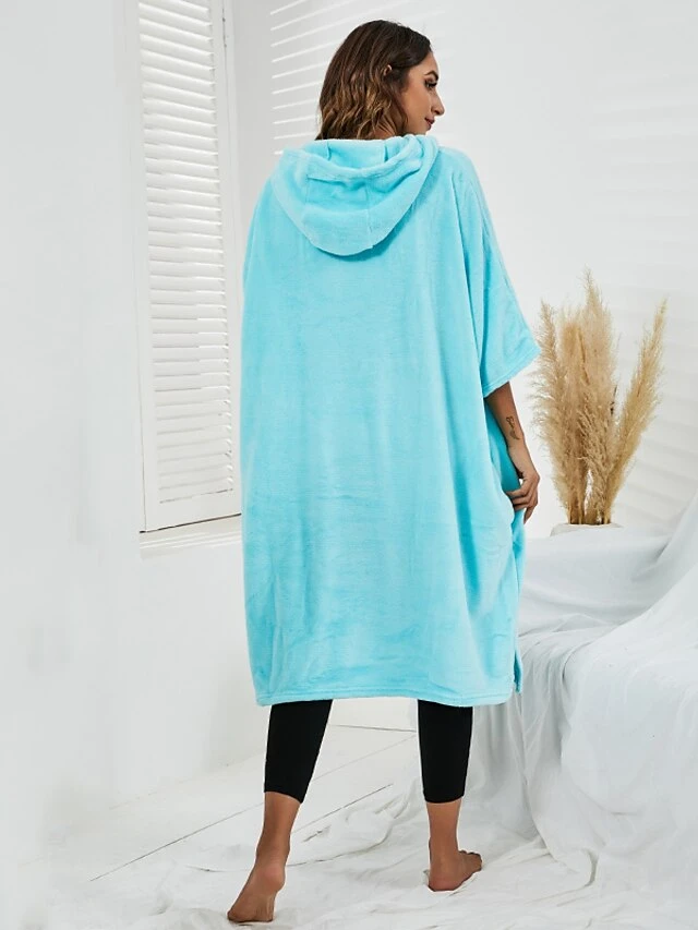 Women's Robes Gown Pure Color Comfort Home Polyester Comfort Hoodie Short Sleeve Pullover Pocket Hoodie Summer Black Light Green 2 Women's Robes Gown Pure Color Comfort Home Polyester Comfort Hoodie Short Sleeve Pullover Pocket Hoodie Summer Black Light Green - Image 2