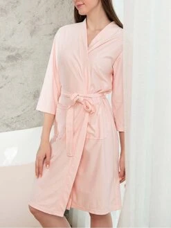 Women's Pajamas Bathrobe Pure Color Simple Casual Comfort Home Daily Bed Polyester Breathable V Wire Long Sleeve Pocket Belt Included Fall Winter -Deals The Sexy Bra Store nxphox1694072385309