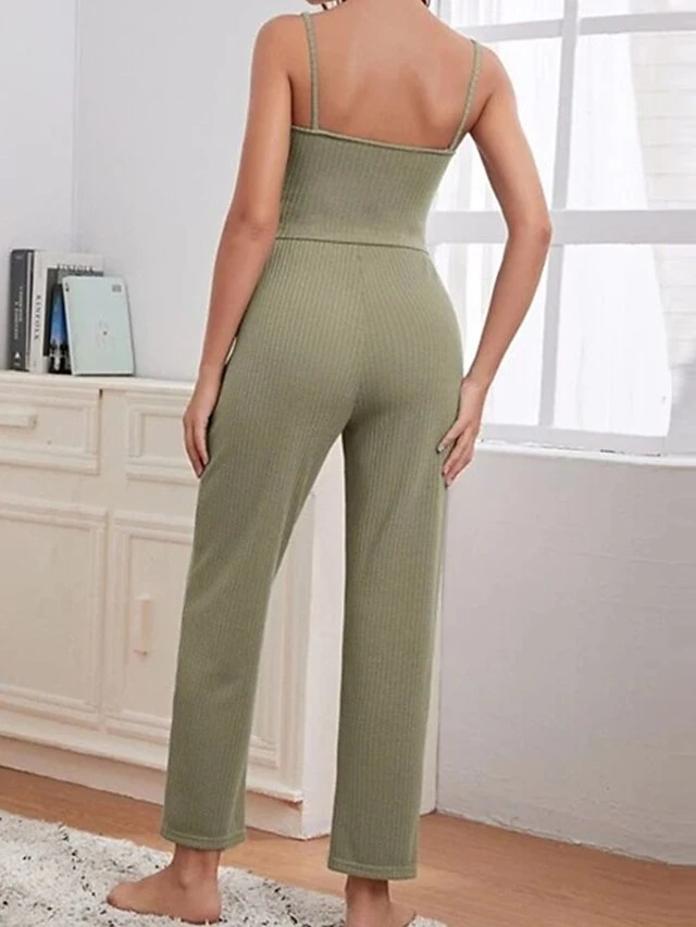 Women's Loungewear Sets Nighty 3 Pieces Pure Color Comfort Home Polyester Straps Long Sleeve Pant Winter Fall Green Brown 6 Women's Loungewear Sets Nighty 3 Pieces Pure Color Comfort Home Polyester Straps Long Sleeve Pant Winter Fall Green Brown - Image 6