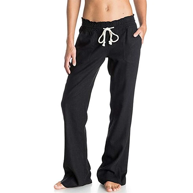 Women's Loungewear Bottom Nighty Pure Color Simple Comfort Sport Home Street Daily Cotton And Linen Breathable Gift Long Pant Elastic Waist Spring Summer White Black 4 Women's Loungewear Bottom Nighty Pure Color Simple Comfort Sport Home Street Daily Cotton And Linen Breathable Gift Long Pant Elastic Waist Spring Summer White Black - Image 4