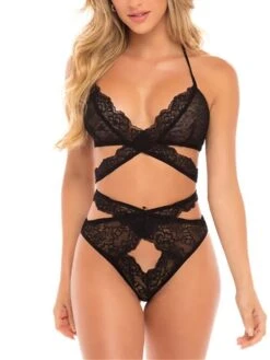 Women's Plus Size Sexy Lingerie Sets Pure Color Lovers Hot Undergarments Home Daily Bed Spandex Breathable Halter Sleeveless Backless Summer Spring Black White -Deals The Sexy Bra Store nzllra1681275597161