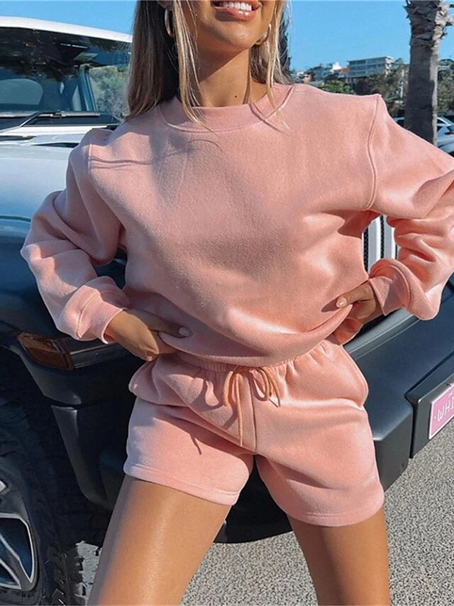 Women's Lounge Sets 2 Pcs Sweatshirt And Shorts Pure Color Fashion Casual Comfort Street Daily Date Polyester Warm Crew Neck Long Sleeve Shorts Fall Winter Black Pink 5 Women's Lounge Sets 2 Pcs Sweatshirt And Shorts Pure Color Fashion Casual Comfort Street Daily Date Polyester Warm Crew Neck Long Sleeve Shorts Fall Winter Black Pink - Image 5