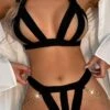 Women's Sexy Bodies Lingerie Set 2 Pieces Pure Color Hot Soft Bed Valentine's Day Polyester Halter Neck Sleeveless Backless Hole Summer Black / Buckle