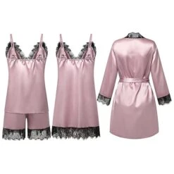 Women's Lace Satin Silk Pajamas Sets 4 Pcs Home Party Daily St.Patrick's Day Elastic Waist Pure Color Satin Simple Casual Soft Strap Top Shorts Fall Winter Spring Strap Short Sleeves Long Sleeve 35 Women's Lace Satin Silk Pajamas Sets 4 Pcs Home Party Daily St.Patrick's Day Elastic Waist Pure Color Satin Simple Casual Soft Strap Top Shorts Fall Winter Spring Strap Short Sleeves Long Sleeve -Deals The Sexy Bra Store oagous1659519419595