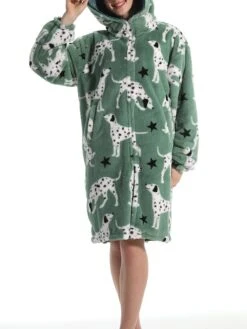 Women's Robe Dog Plush Casual Comfort Home Daily Bed Flannel Warm Breathable Hoodie Long Sleeve Pocket Fall Winter Green