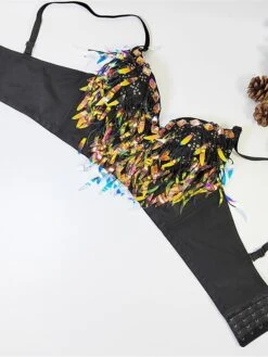 Women's Rhinestone Corset Bustier Feather Undergarments Home Daily Bed Polyester Breathable Straps Sleeveless Backless Summer Spring Black White -Deals The Sexy Bra Store oamnuy1696315690315