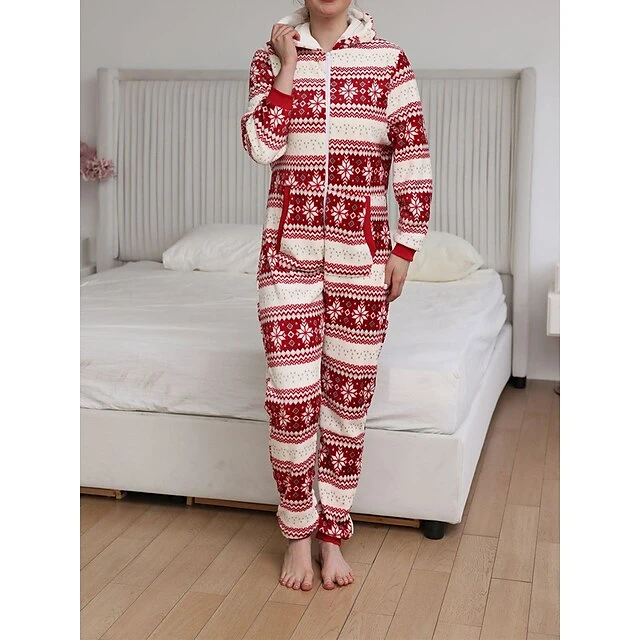 Women's Pajamas Jumpsuit Elk Snowflake Warm Fashion Casual Xmas Home Christmas Daily Polyester Breathable Hoodie Long Sleeve Pocket Fall Winter Black White 1 Women's Pajamas Jumpsuit Elk Snowflake Warm Fashion Casual Xmas Home Christmas Daily Polyester Breathable Hoodie Long Sleeve Pocket Fall Winter Black White