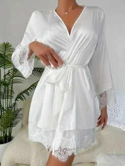 Women's Pajamas Bathrobe Nightgown Pure Color Simple Casual Comfort Home Daily Bed Polyester Breathable Plunging Neck Long Sleeve Fall Winter Lotus Pink Black -Deals The Sexy Bra Store obnlhk1694072405265