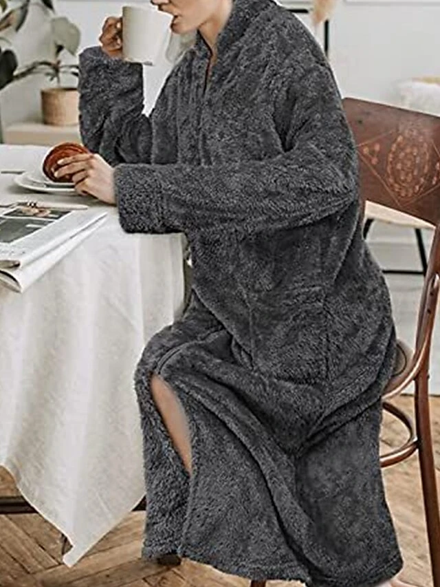 Women's Zip Up Front Robe Bathrobe Wearable Blanket Pure Color Warm Plush Casual Home Daily Bed Flannel Warm Breathable Stand Collar Long Sleeve Pocket Fall Winter Black Pink 19 Women's Zip Up Front Robe Bathrobe Wearable Blanket Pure Color Warm Plush Casual Home Daily Bed Flannel Warm Breathable Stand Collar Long Sleeve Pocket Fall Winter Black Pink - Image 19