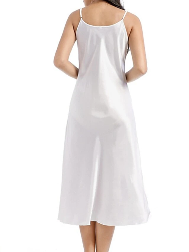 Women's Slip Lingerie Nightgown Nightshirt Dress Pure Color Simple Casual Comfort Home Daily Bed Satin Breathable Straps Sleeveless Fall Winter Black White 5 Women's Slip Lingerie Nightgown Nightshirt Dress Pure Color Simple Casual Comfort Home Daily Bed Satin Breathable Straps Sleeveless Fall Winter Black White - Image 5