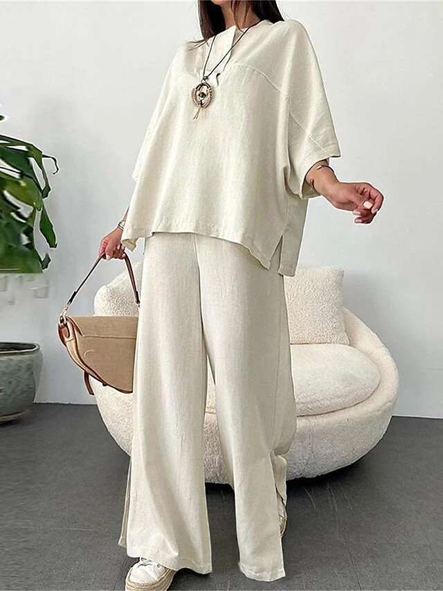 Women's Loungewear Sets Pure Color Basic Casual Comfort Home Street Daily Cotton Breathable V Wire Long Sleeve Hoodie Pant Summer Spring Black Beige 5 Women's Loungewear Sets Pure Color Basic Casual Comfort Home Street Daily Cotton Breathable V Wire Long Sleeve Hoodie Pant Summer Spring Black Beige - Image 5