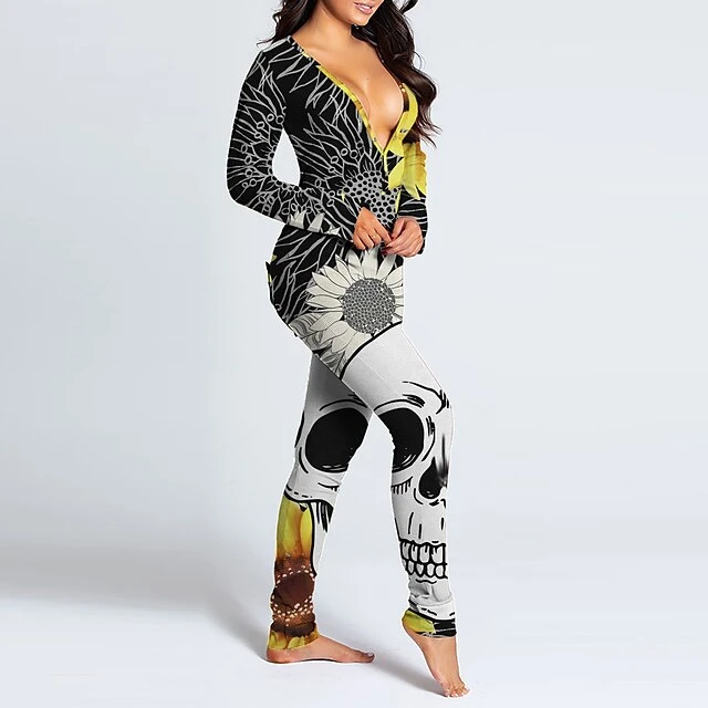 Women's Onesies Jumpsuits Butterfly Flower Funny Soft Party Home Halloween Gift V Wire Long Sleeve Winter Fall Silver Black Black / Buckle / Street / Print 12 Women's Onesies Jumpsuits Butterfly Flower Funny Soft Party Home Halloween Gift V Wire Long Sleeve Winter Fall Silver Black Black / Buckle / Street / Print - Image 12