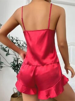 Women's Pajamas Sets Pure Color Fashion Comfort Soft Home Daily Bed Satin Breathable Straps Short Pant Strap Top Shorts Elastic Waist Fall Winter Pink Red -Deals The Sexy Bra Store ofblja1693379814131