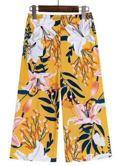 Women's Plus Size Pajama Cotton Top And Pant Sets 2Pcs Floral Print Fashion Casual Comfort Home Daily Vacation Breathable Crew Neck Sleeveless Tank Top Pants Summer Spring Yellow Light Green -Deals The Sexy Bra Store ofjlbq1683783098117