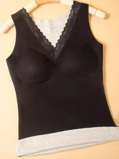 Women's Loungewear Thermal Underwear Pure Color Warm Undergarments Comfort Home Daily Cashmere Warm V Wire Sleeveless Elastic Waist Chest Pads Removable Pad Spring Fall Black Pink 8 Women's Loungewear Thermal Underwear Pure Color Warm Undergarments Comfort Home Daily Cashmere Warm V Wire Sleeveless Elastic Waist Chest Pads Removable Pad Spring Fall Black Pink -Deals The Sexy Bra Store ofjtwr1694502332134