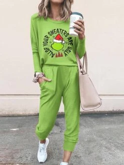 Women's Sets 2 Pieces Cartoon Monster Comfort Funny Home Christmas Polyester Breathable Crew Neck Long Sleeve Pullover Pant Pocket Fall Winter Light Green Wine 5 Women's Sets 2 Pieces Cartoon Monster Comfort Funny Home Christmas Polyester Breathable Crew Neck Long Sleeve Pullover Pant Pocket Fall Winter Light Green Wine -Deals The Sexy Bra Store ofkwqy1695817617046