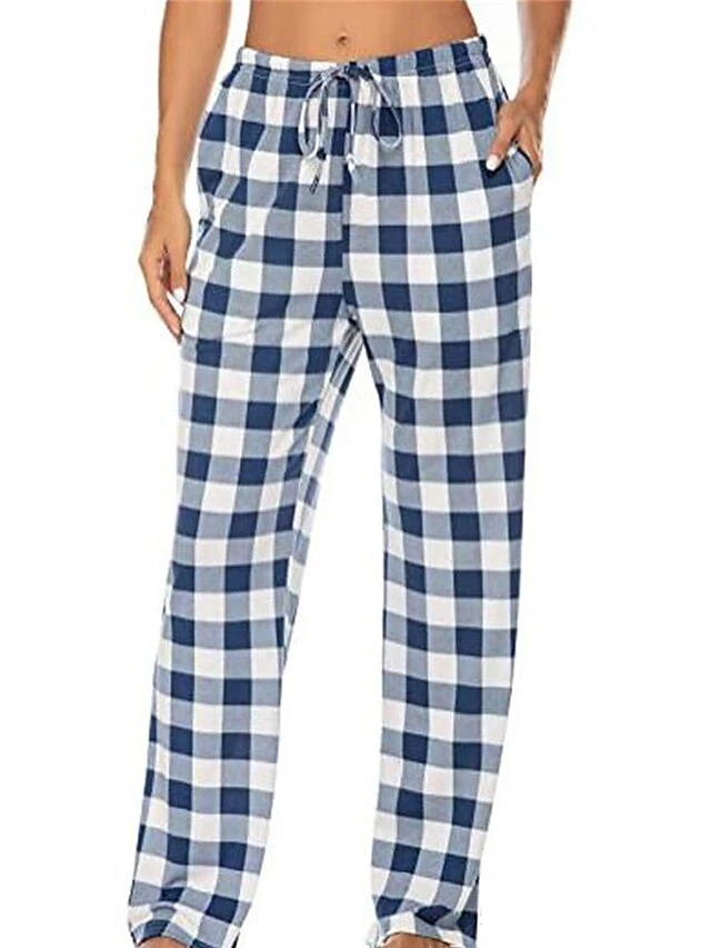 Women's Christmas Lounge Pants Grid / Plaid Simple Casual Comfort Home Daily Polyester Breathable Gift Pant Pocket Elastic Waist Fall Winter Black White 5 Women's Christmas Lounge Pants Grid / Plaid Simple Casual Comfort Home Daily Polyester Breathable Gift Pant Pocket Elastic Waist Fall Winter Black White - Image 5