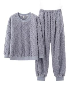 Women's Pajamas Sets Pure Color Warm Fashion Casual Home Daily Bed Flannel Warm Breathable Crew Neck Long Sleeve Hoodie Pant Pocket Elastic Waist Fall Winter Light Pink Black -Deals The Sexy Bra Store ogaqtz1693552807258