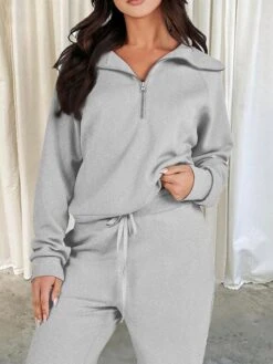 Women's Loungewear Sets Pure Color Casual Comfort Home Street Daily Polyester Breathable Lapel Long Sleeve Pullover Pant Pocket Fall Winter Lake Blue Black -Deals The Sexy Bra Store ogyelr1696751803928