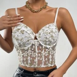 Corset Women's Corset Tops Party & Evening Club White Breathable Comfortable Overbust Corset Hook & Eye Backless Tummy Control Push Up Flower All Seasons -Deals The Sexy Bra Store oheooh1640151504471