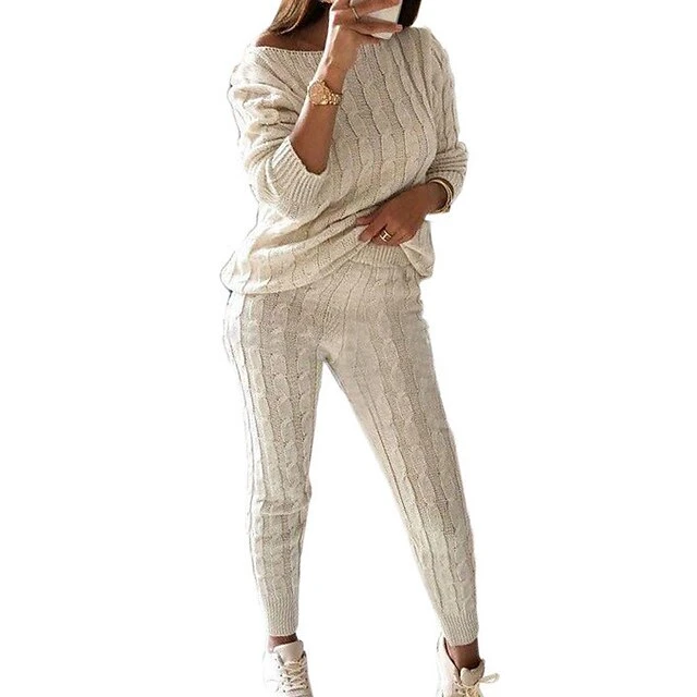Women's Loungewear Sweatsuit Sets 2 Pieces Pure Color Warm Fashion Sport Home Street Airport Knit Off Shoulder Long Sleeve Sweater Pant Fall Winter Lotus Pink Black 12 Women's Loungewear Sweatsuit Sets 2 Pieces Pure Color Warm Fashion Sport Home Street Airport Knit Off Shoulder Long Sleeve Sweater Pant Fall Winter Lotus Pink Black - Image 12