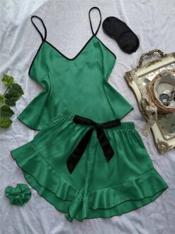 Women's Pajamas Pajama Top And Pant Sets Pure Color Simple Casual Soft Home Daily Bed Satin Breathable Straps Short Sleeve Strap Top Shorts Summer Spring Lotus Pink Black -Deals The Sexy Bra Store ohmaad1680597771822